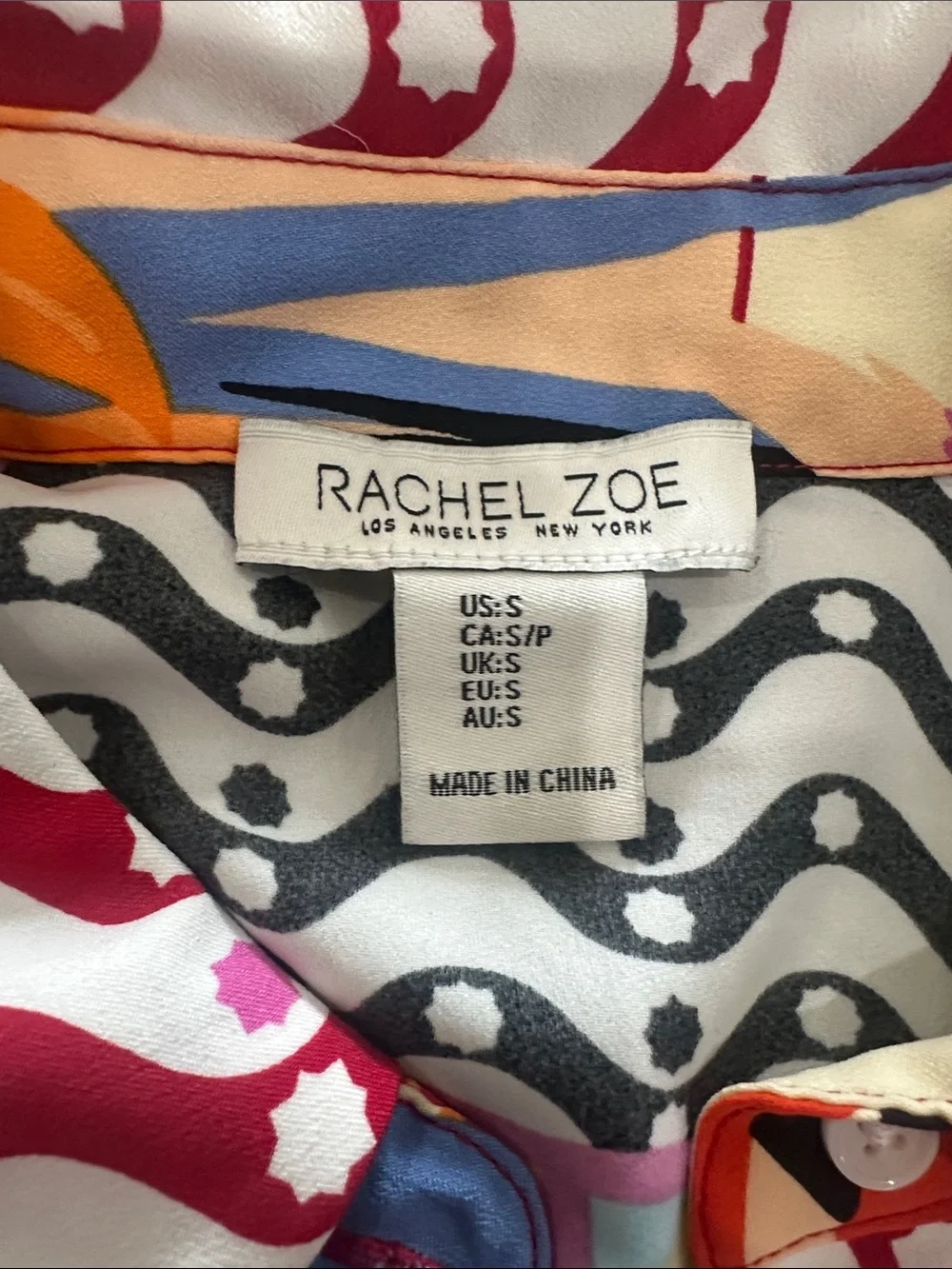 Rachel Zoe Multicolor Graphic Button-Front Blouse with Bold Print - Picture 2 of 2